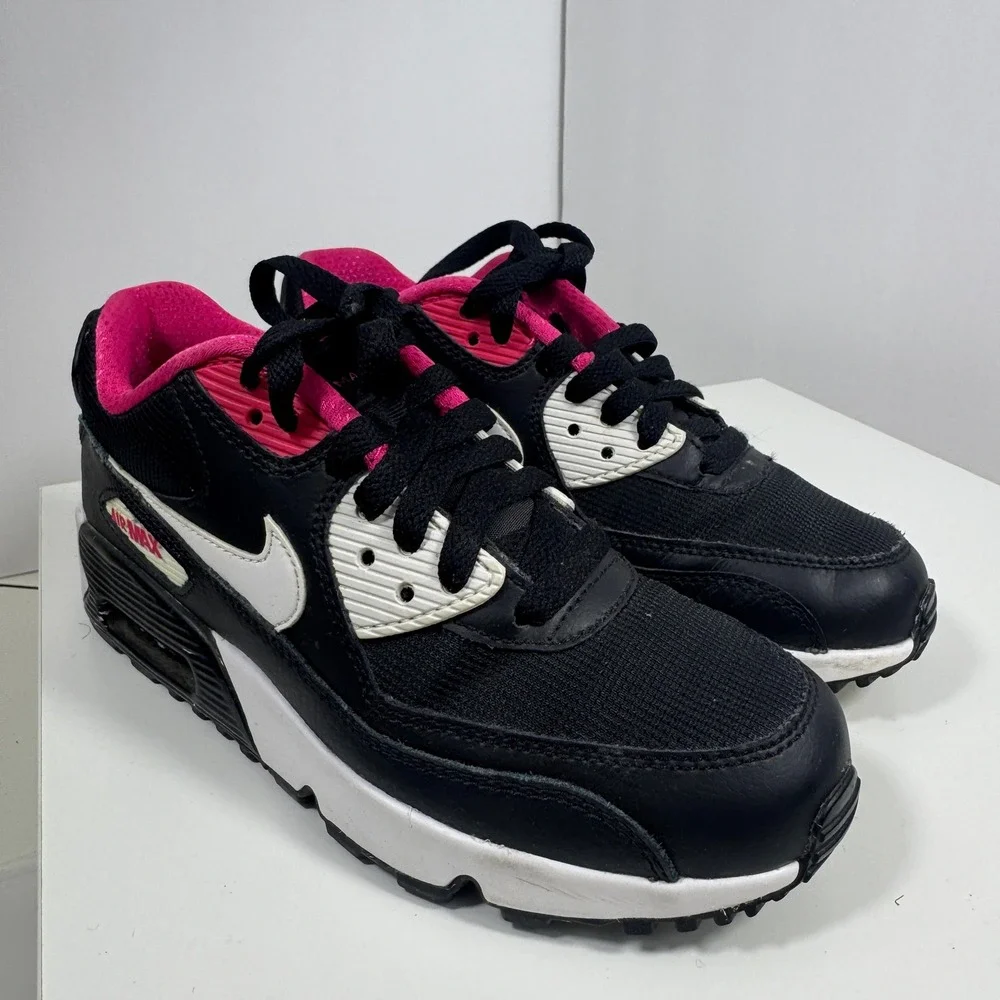 Nike Air Max 90 Mesh Kids 4Y Black White Vivid Pink Running Shoes 724824-003